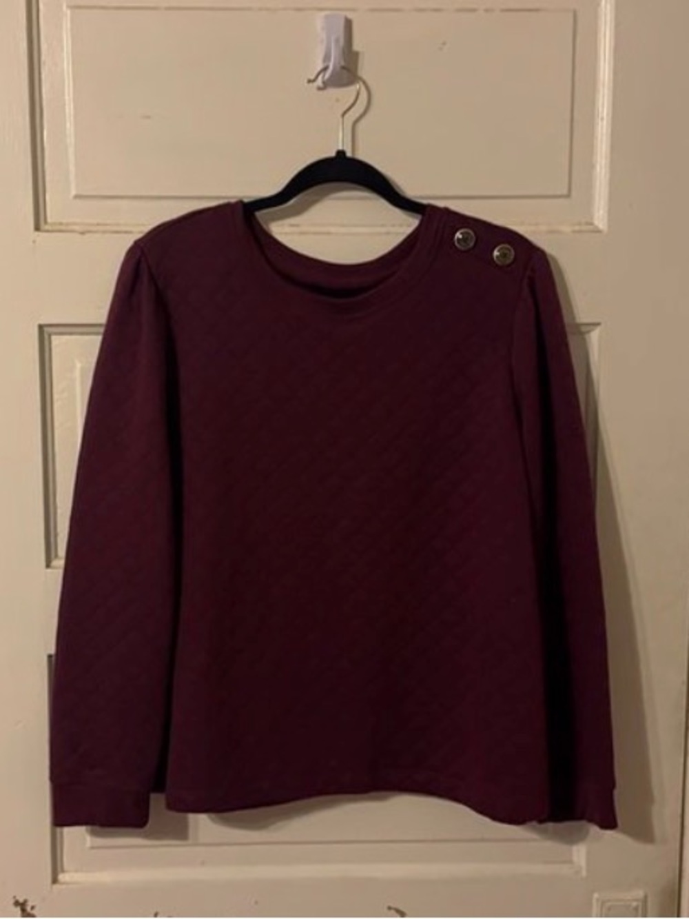 croft & barrow Quilted Crewneck Sweater with Shoulder Buttons - Maroon